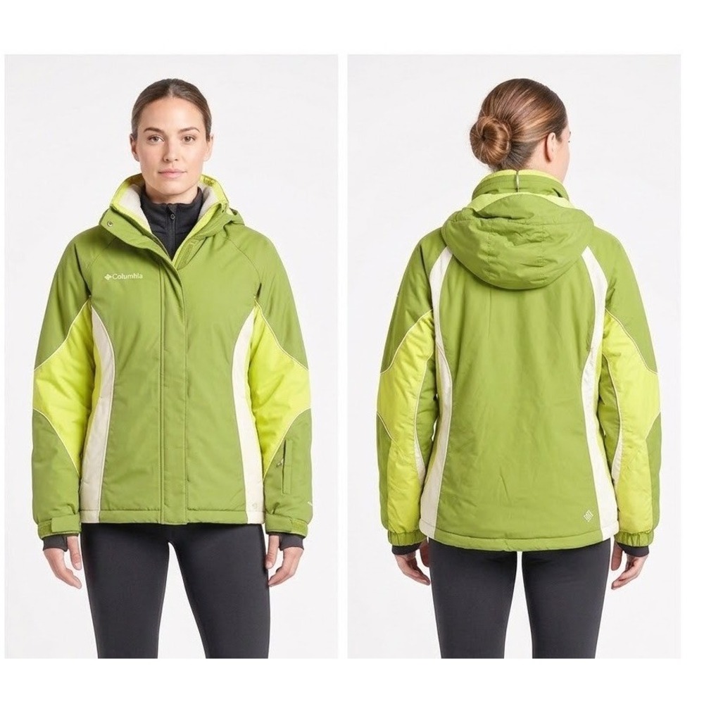 Columbia Women's Green Colorblock Waterproof Ski Jacket Removable Hood L